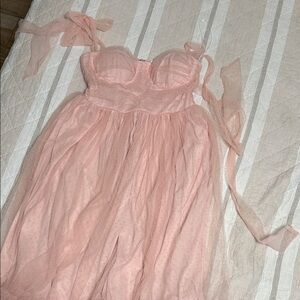 Pink Tulle Dress with Ribbon Straps